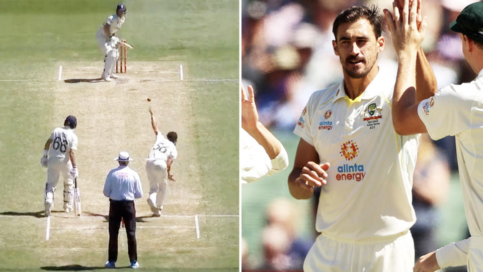 Mitchell Starc, pictured here smashing Ben Stokes' stumps with an incredible ball.