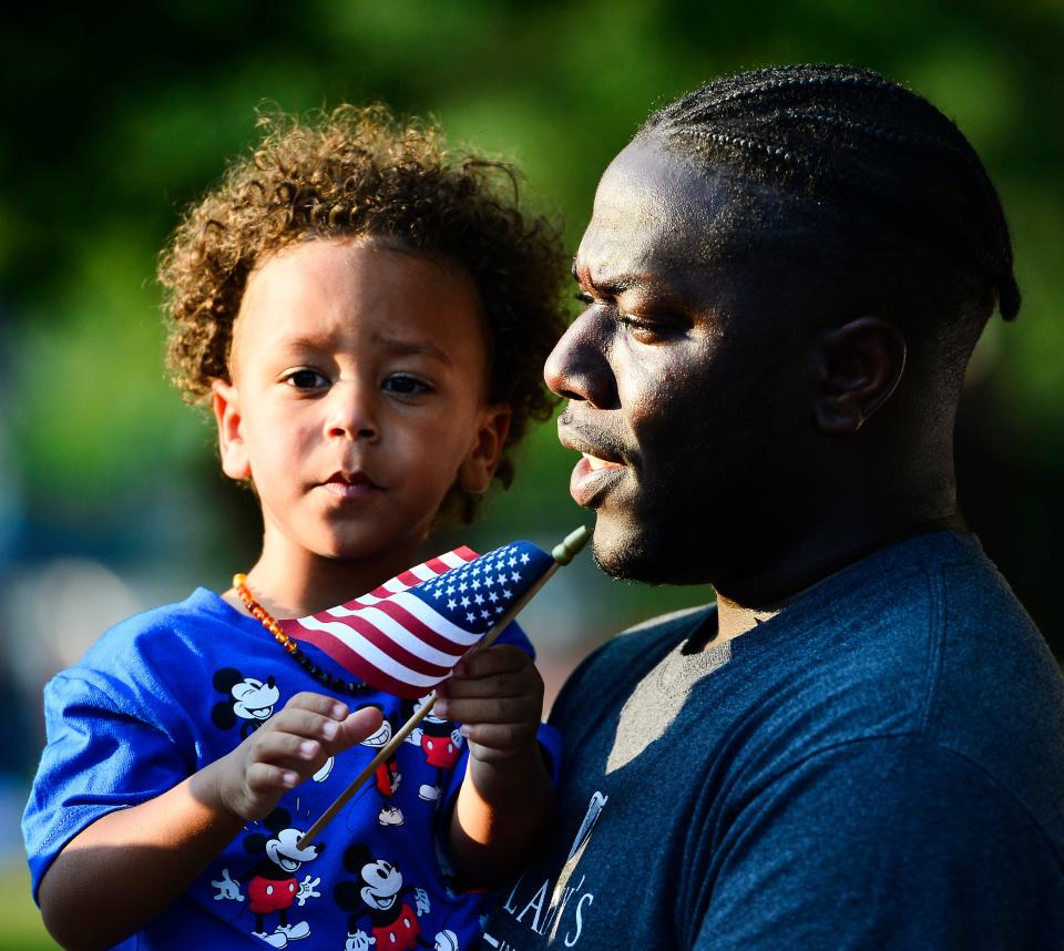 The city of Spartanburg's Red, White and Boom Fourth of July celebration took place on Sunday at Barnet Park. The event featured patriotic music performed by the Spartanburg Jazz Ensemble and a fireworks display. Triton Heard, 2, and his dad Ervin Heard, of Moore at the event.  