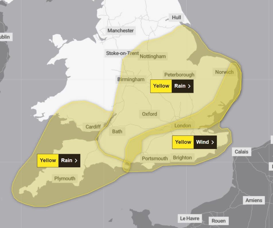 A yellow warning for rain is in place in Leicester today, as the weather hampers the search effort for missing Xielo Maruziva (Met Office)