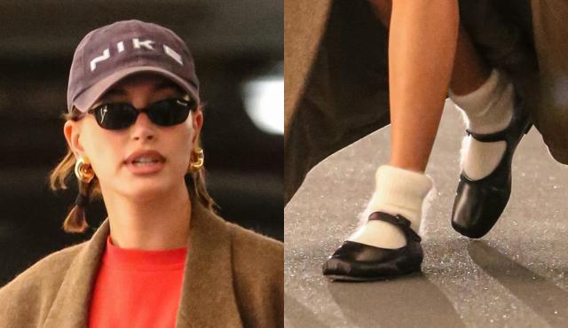 Hailey Bieber Breaks Fashion Rules in Unique Mary Jane Ballet Flats in Los  Angeles with Justin Bieber