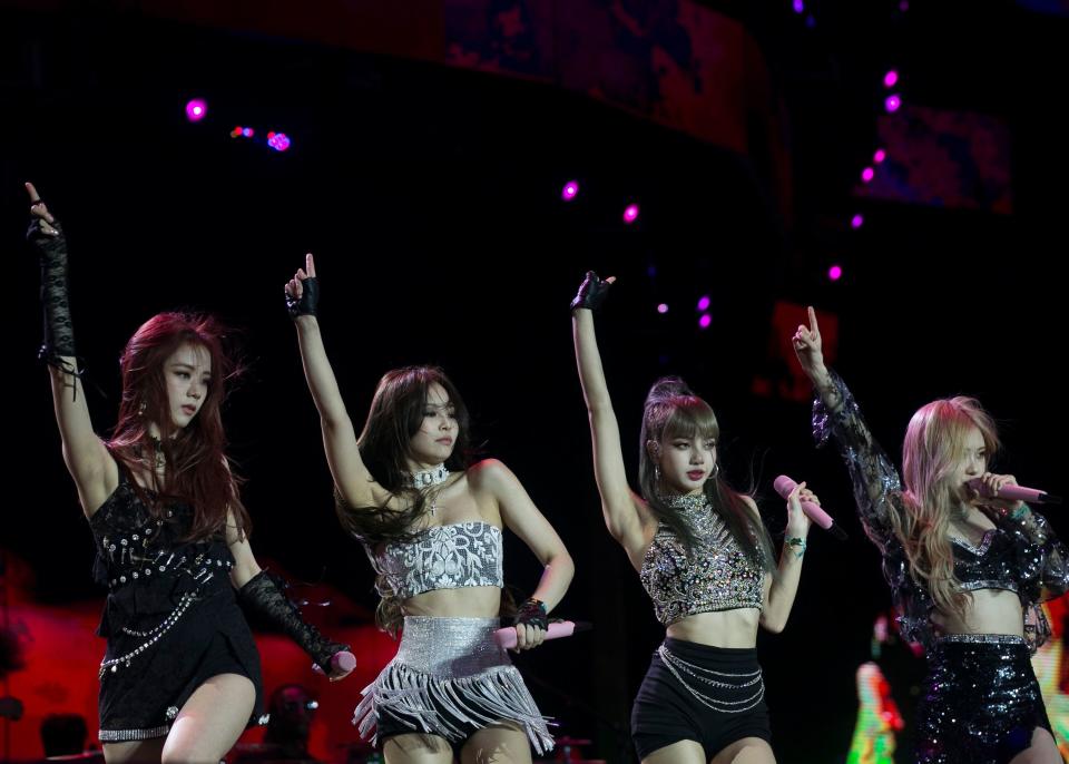 BLACKPINK performs on the Sahara stage at the Coachella Valley Music and Arts Festival in Indio, Calif. on April 19, 2019.