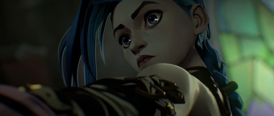 A close-up image of Jinx, the main character from Netflix's League of Legends animated series, Arcane.