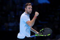 Tennis - ATP World Tour Finals - The O2 Arena, London, Britain - November 14, 2017 USA’s Jack Sock celebrates during his group stage match against Croatia's Marin Cilic REUTERS/Hannah McKay