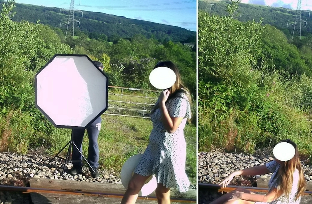 A woman was seen posing on live railways tracks for a photoshoot. (SWNS)