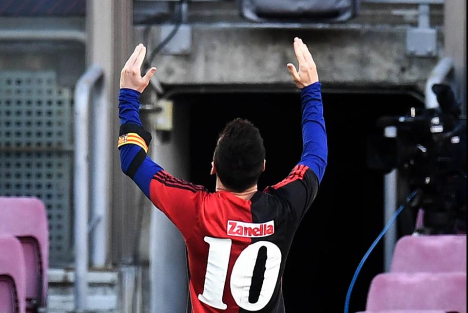 <p>Lionel Messi paying tribute to Diego Maradona on Sunday.</p>Getty Images