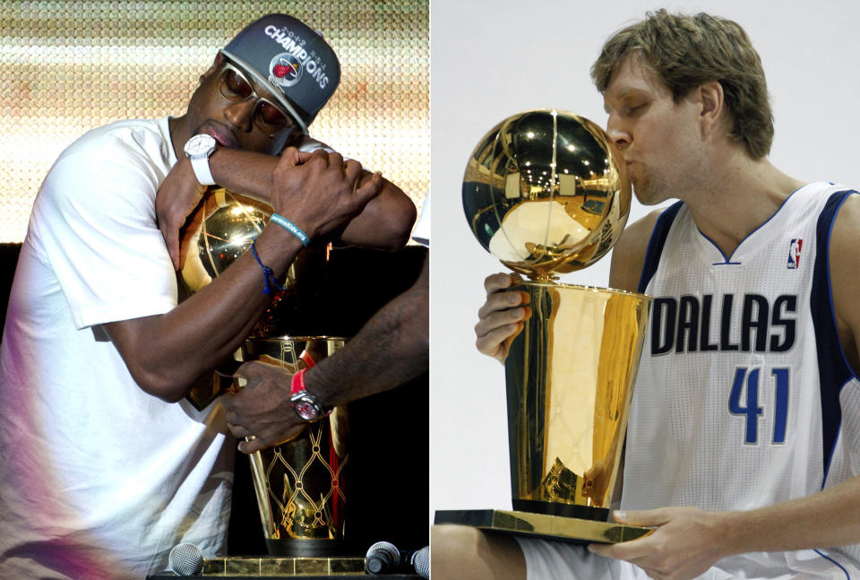 Both Dwyane Wade and Dirk Nowitzki won NBA championships against each other. (Getty Images)