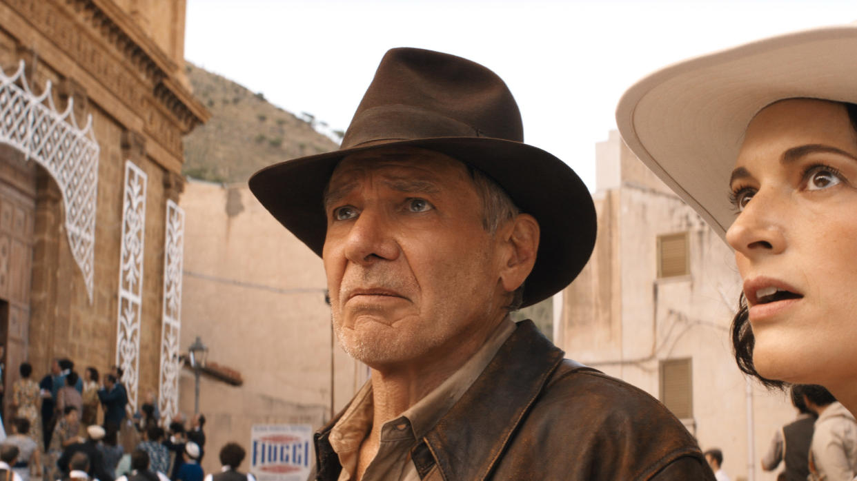  (L-R): Indiana Jones (Harrison Ford) and Helena (Phoebe Waller-Bridge) in Lucasfilm's INDIANA JONES AND THE DIAL OF DESTINY 