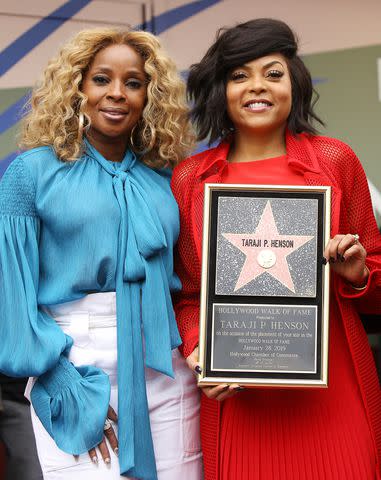 <p>Michael Tran/FilmMagic</p> Mary J. Blige and Taraji P. Henson at Henson's Hollywood Walk of Fame ceremony in January 2019