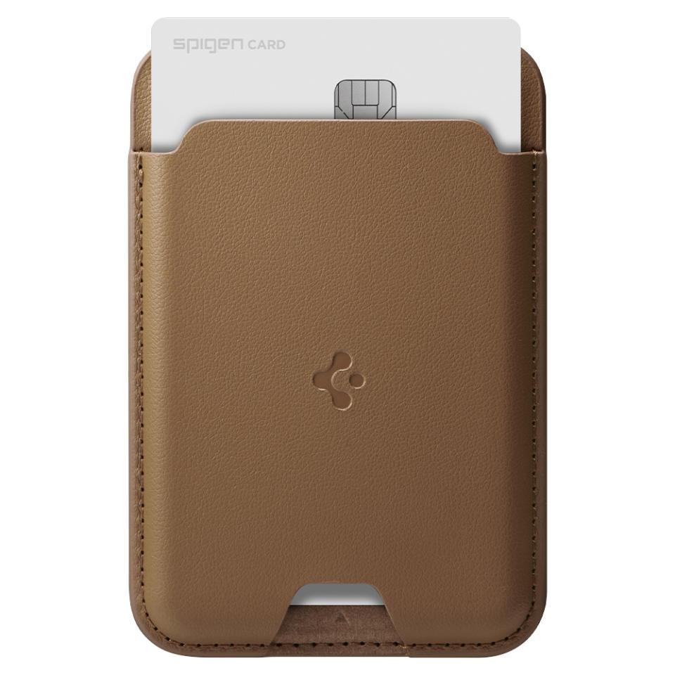 SPIGEN [Valentinus MagFit] Magnetic MagSafe Card Wallet Compatible with iPhones 15, 14, 13, 12 / Black and Brown. (Photo: Lazada SG)