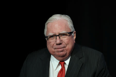 FILE PHOTO: Jerome Corsi, right wing commentator, poses before an interview in New York, U.S., January 28, 2019. REUTERS/Brendan McDermid