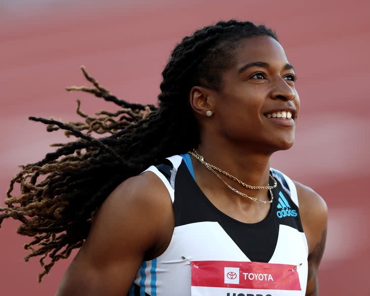 <span class="article__caption">Aleia Hobbs looks on after competing in the Women 100 Meter final during the USATF Championships at Hayward Field on June 24, 2022 in Eugene, Oregon. </span> (Photo: Sean M. Haffey/Getty Images)