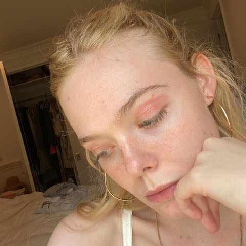 <p>Elle Fanning embraced her <a href="https://www.elle.com/uk/beauty/skin/a33078541/eczema/" rel="nofollow noopener" target="_blank" data-ylk="slk:eczema;elm:context_link;itc:0;sec:content-canvas" class="link ">eczema</a> in a candid make-up free selfie. Taking to Instagram, Fanning posted a series of barefaced photos highlighting the eczema on her eyelids. Winning the award for the most relatable celebrity skincare moment and for owning her skin issues with a sense of humour, Fanning captioned the slideshow: 'Eczema but make it eye shadow 😜 '.</p><p><a href="https://www.instagram.com/p/CFIb9GHFFNP/" rel="nofollow noopener" target="_blank" data-ylk="slk:See the original post on Instagram;elm:context_link;itc:0;sec:content-canvas" class="link ">See the original post on Instagram</a></p>