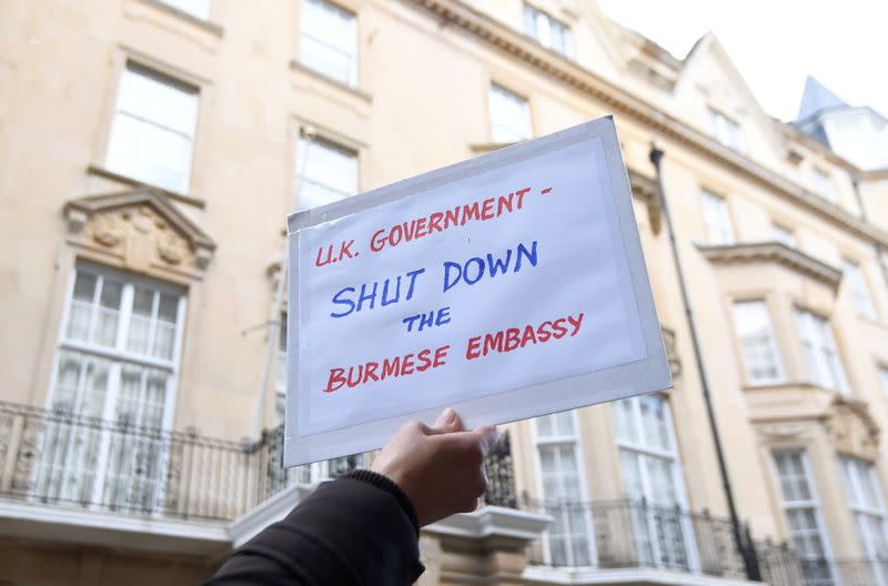A demonstration outside the Myanmar Embassy in London