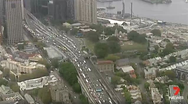 The typically cumbersome commute across the Harbour Bridge was even more chaotic today after traffic flow changes came into effect. Source: 7 News