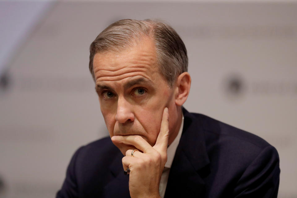 Bank of England Governor Mark Carney listens to a journalist's question during an Inflation Report Press Conference at the Bank of England in the City of London, Britain May 2, 2019. Matt Dunham/Pool via REUTERS