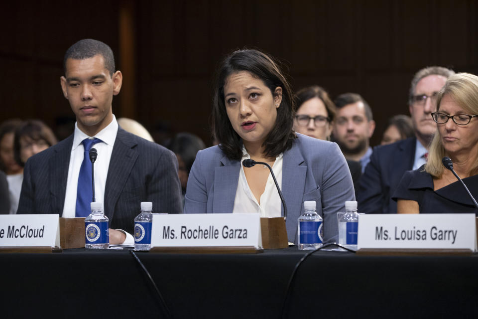 <span class="s1">Attorney Rochelle Garza, center, who helped an undocumented teenage girl fight for an abortion in Texas, testifies before the Senate Judiciary Committee on Sept. 7, the final day of Brett Kavanaugh’s confirmation hearing. (Photo: J. Scott Applewhite/AP)</span>