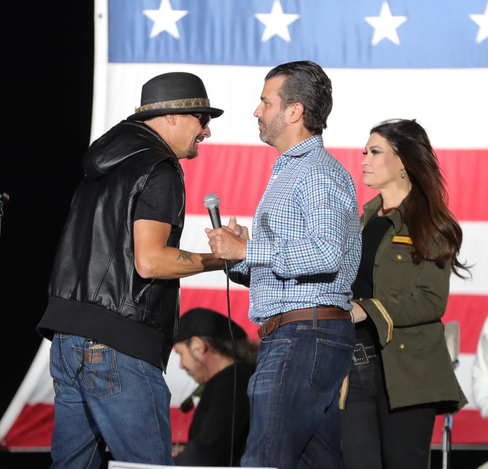 Donald Trump Jr. spoke at a rally in Harrison Township, Michigan, on Sept. 14. A couple thousand supporters were there along with Kid Rock, who sang a few songs after Trump spoke.