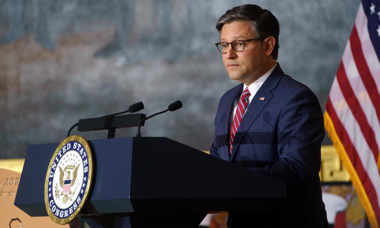 <span>Mike Johnson speaks in Washington DC on 10 September 2024.</span><span>Photograph: Will Oliver/EPA</span>