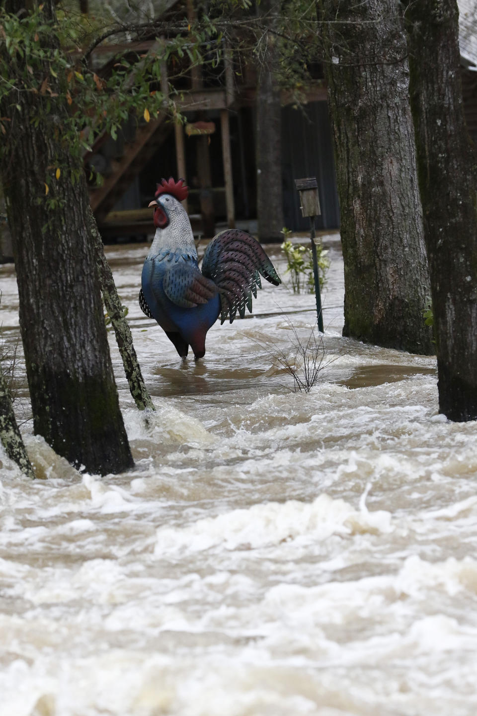 Water from the Pearl River floods a residence on Florence-Byram Road near Byram, Miss., Monday, Feb. 17, 2020. Authorities believe the flooding will rank as third highest, behind the historic floods of 1979 and 1983. (AP Photo/Rogelio V. Solis)