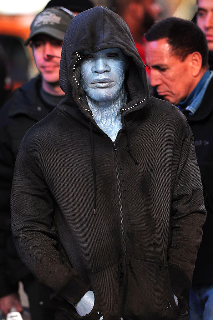 Jamie Foxx on location in Times Square for 'The Amazing Spider-Man 2'.