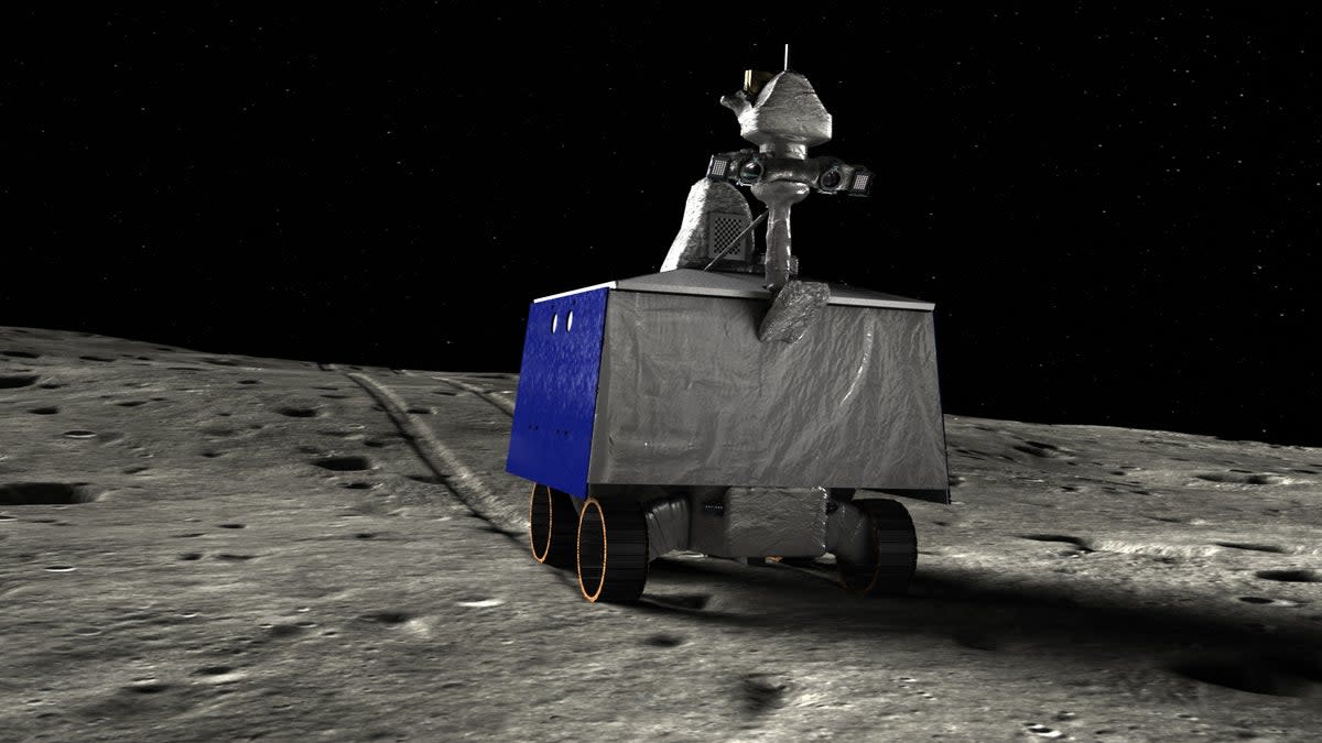 An artist’s conception of the Volatiles Investigating Polar Exploration Rover or Viper rover being built for Nasa by Astrobotic, of Pittsburg, Pennsylvania  (Nasa)