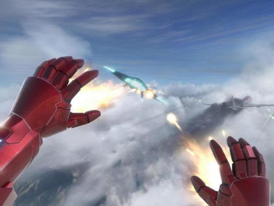 In ‘Iron Man VR’, players control the armoured superhero as he battles and flies around immersive environments (Sony Interactive Entertainment)