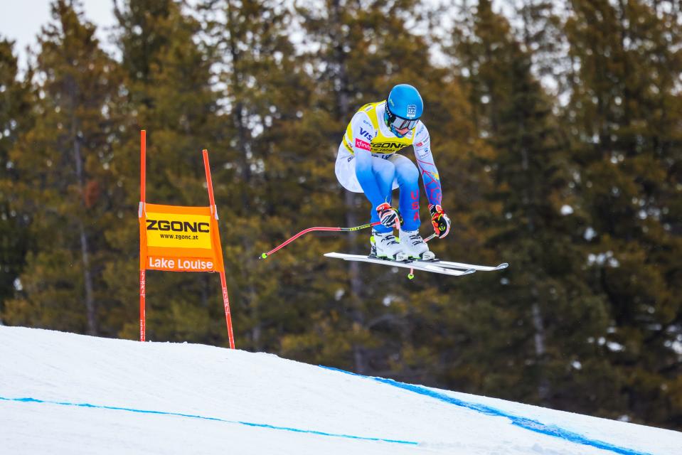 Ryan Cochran-Siegle of the United States competes during men's downhill training at the FIS alpine skiing World Cup event at Lake Louise.