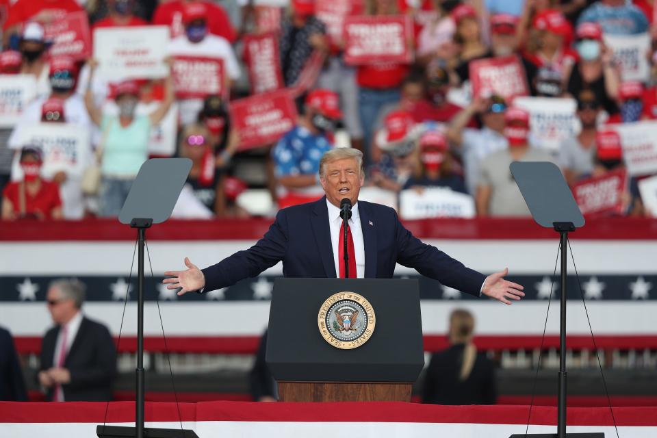 President Donald Trump speaks during his campaign event at The Villages Polo Club on October 23, 2020 in The Villages, Florida.