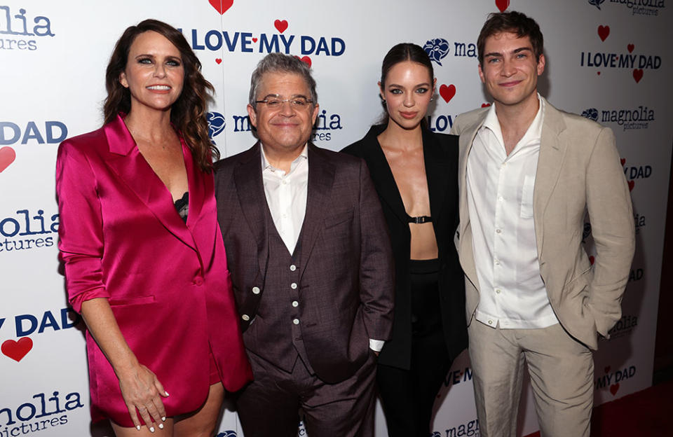 (L-R) Amy Landecker, Patton Oswalt, Claudia Sulewski and James Morosini attend the Los Angeles red carpet premiere of "I Love My Dad" at Largo at the Coronet on August 04, 2022 in Los Angeles, California.