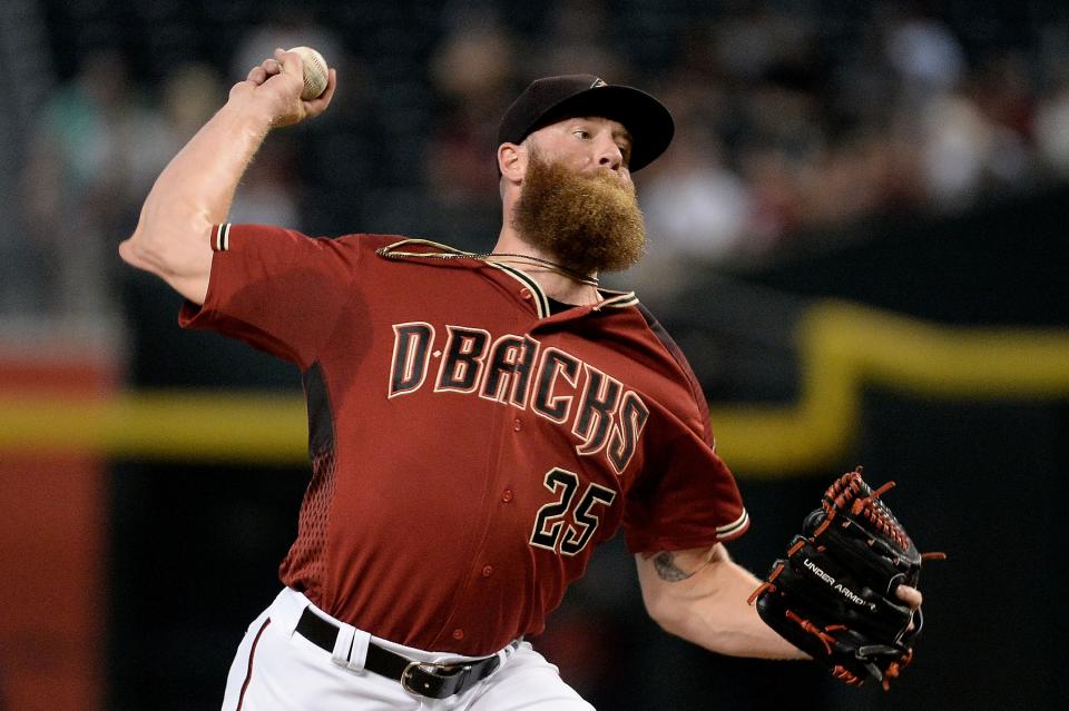 Archie Bradley delivers a pitch in the ninth inning against the San Diego Padres at Chase Field on September 10, 2017 in Phoenix, Arizona. (Getty Images)