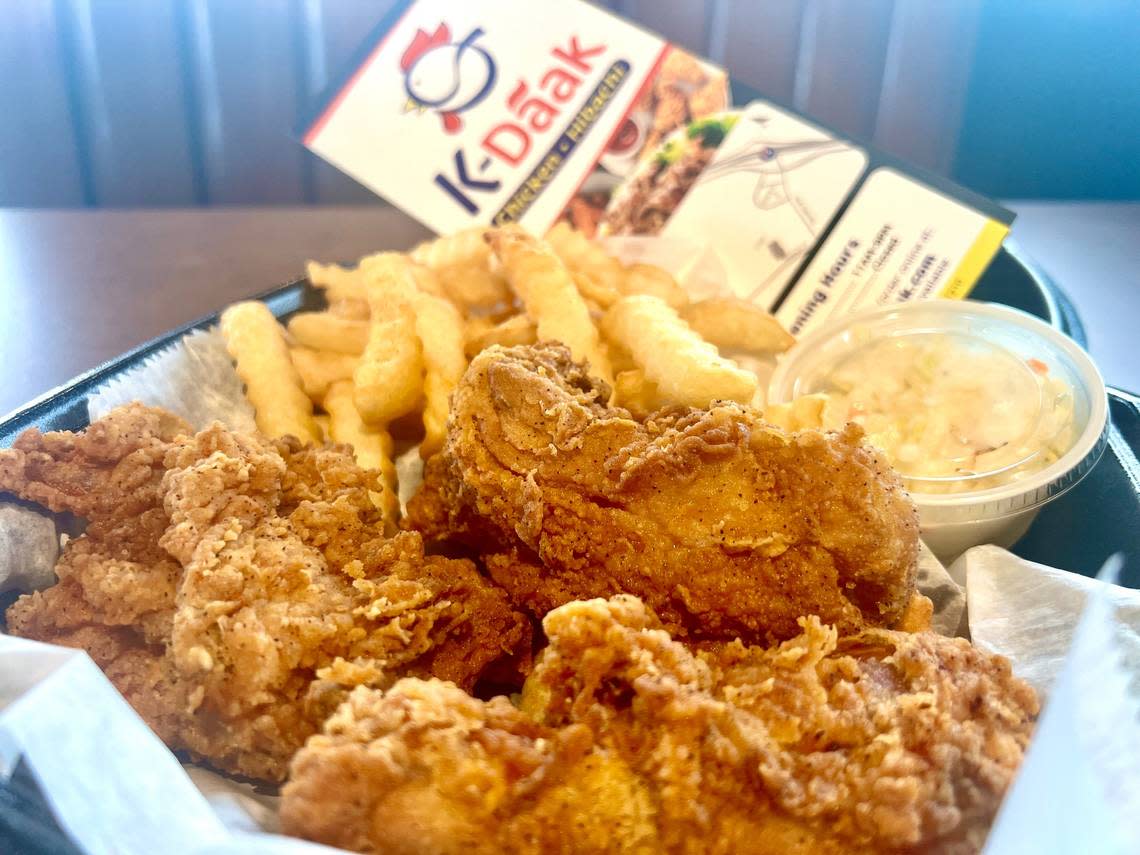 Korean-style chicken (original) with fries and coleslaw at K-Daak, a new restaurant that opened Thursday at 3960 Northside Drive in Macon.