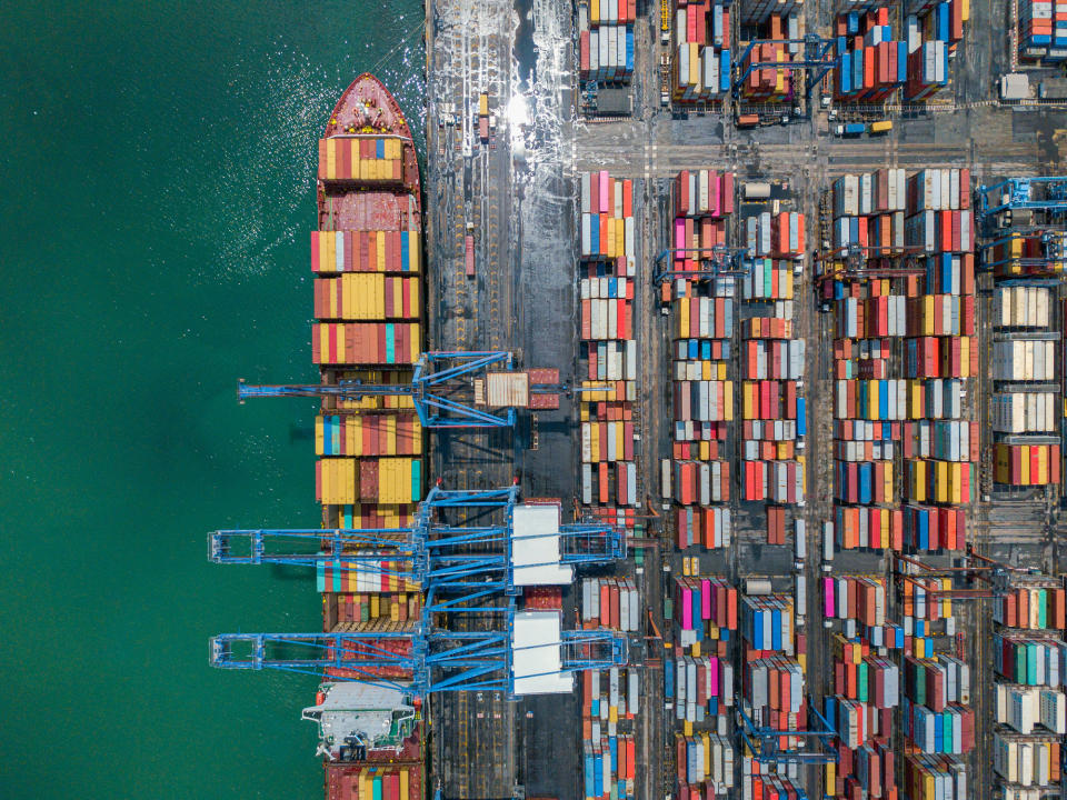 Aerial view of a shipyard