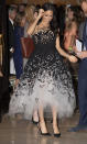 <p>The Duchess of Sussex saved her greatest look of the royal tour until October 26 for the Australian Geographic Society Gala Awards at the Shangri-La Hotel in Sydney. The cold-shoulder tulle gown is from Oscar de la Renta’s pre-AW18 collection and she finished the Hollywood-worthy look with soft waves and her go-to £571 Tabitha Simmons shoes. <em>[Photo: Getty]</em> </p>