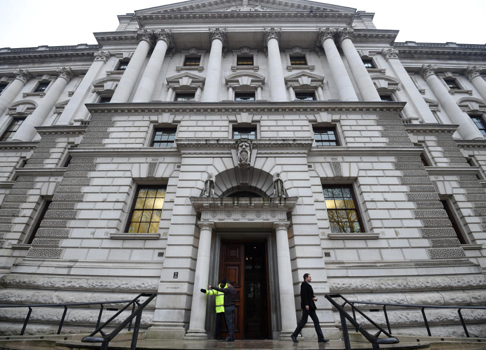 A view of signage for HM Treasury in Westminster, London. (Photo by Kirsty O'Connor/PA Images via Getty Images)