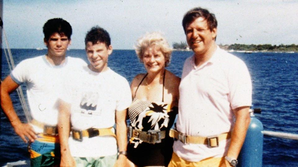 The Menendez family on vacation. From left, Lyle, Erik, Kitty and Jose / Credit: Bob Rand