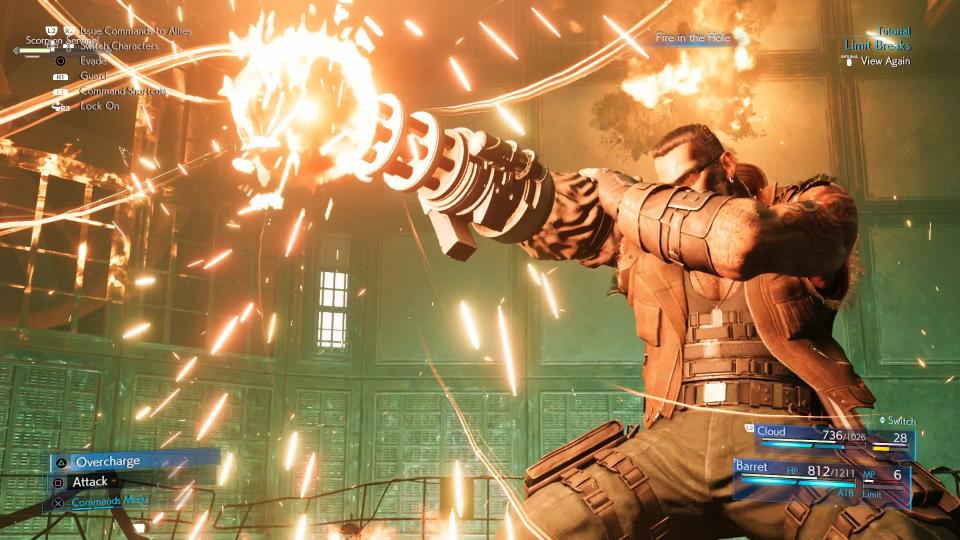 Barret takes his shot inside Makor Reactor 1 in Final Fantasy VII Remake.