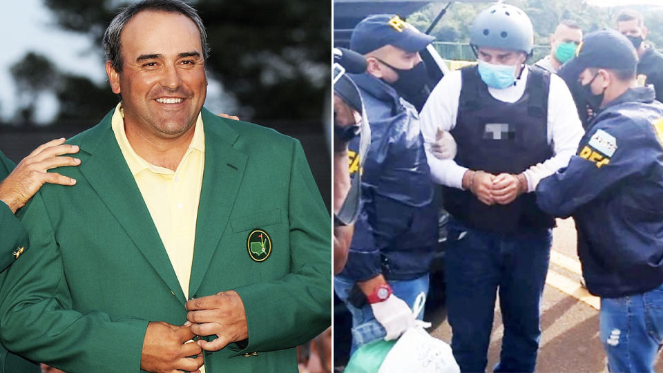 Angel Cabrera, pictured here being extradited from Brazil to Argentina.