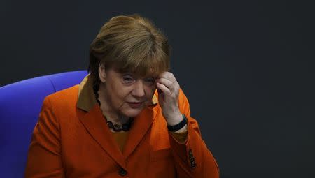 German Chancellor Angela Merkel attends a session of the lower house of parliament Bundestag in Berlin, Germany, January 26, 2017. REUTERS/Fabrizio Bensch