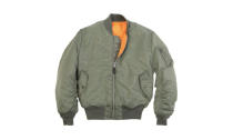 <p>MA-1 Flight Jacket, $135, <a href="http://www.alphaindustries.com/mens-flight-jackets/alpha-industries-ma-1-flight-jacket.htm" rel="nofollow noopener" target="_blank" data-ylk="slk:alpha industries;elm:context_link;itc:0;sec:content-canvas" class="link ">alpha industries</a></p>