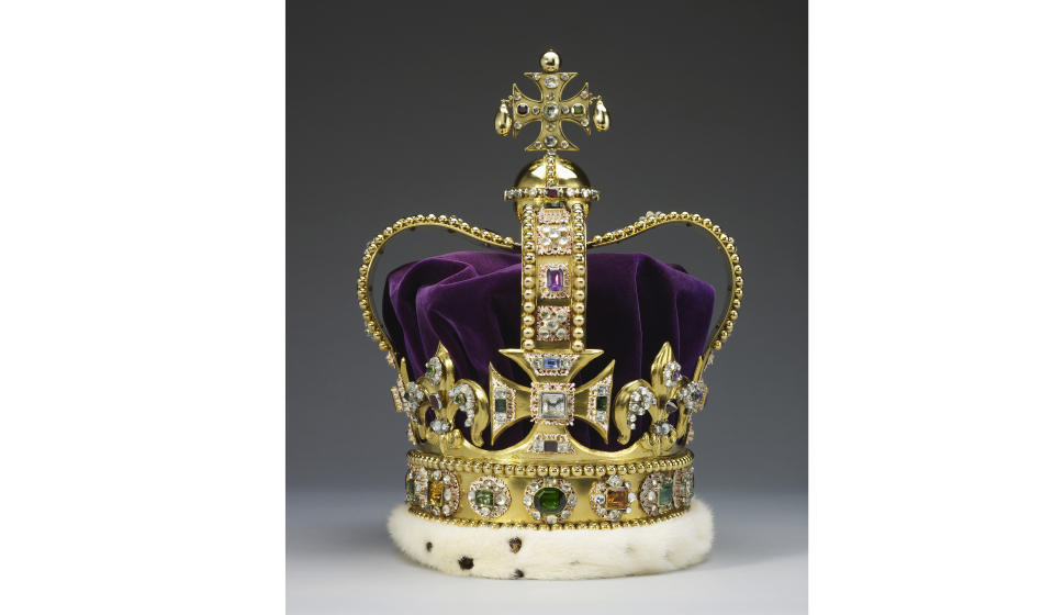 In this photo provided by the Royal Collection Trust/© His Majesty King Charles III 2022 on Saturday, Dec 3, 2022 a photo of the St Edward's Crown which will be worn by King Charles III on his Coronation on May 6, 2023. St. Edward’s Crown, the centerpiece of the Crown Jewels viewed by millions of people every year at the Tower of London, have been moved to an undisclosed location for modification in preparation for the coronation of King Charles III. (Royal Collection Trust/© His Majesty King Charles III 2022 via AP)