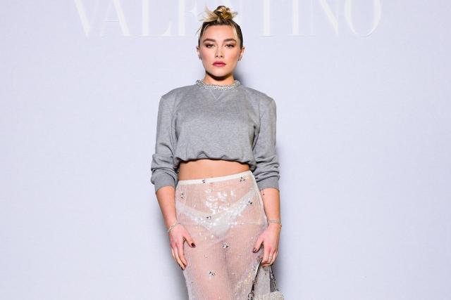 Florence Pugh Wears Cheeky Sheer Skirt to the Valentino Show at