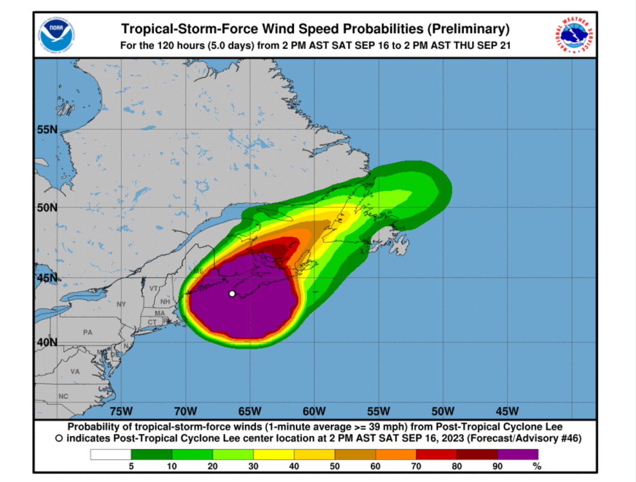 Wind Speed Probabilities for Lee (National Hurricane Center)