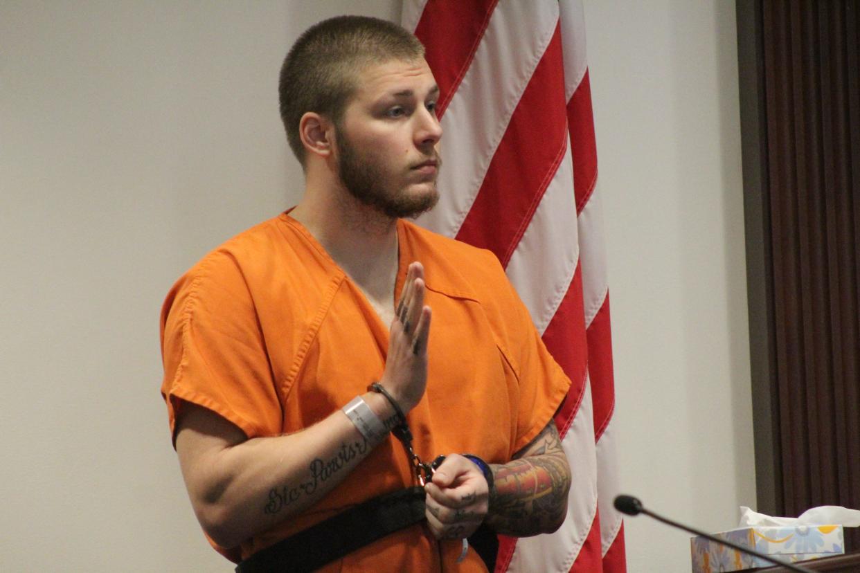 Former Daytona Beach Police Officer Brandon Michael Fox was sworn in Tuesday during a hearing at which a judge denied his request to withdraw his plea to possession of child sexual assault material. Fox was previously sentenced to 25 years in prison.