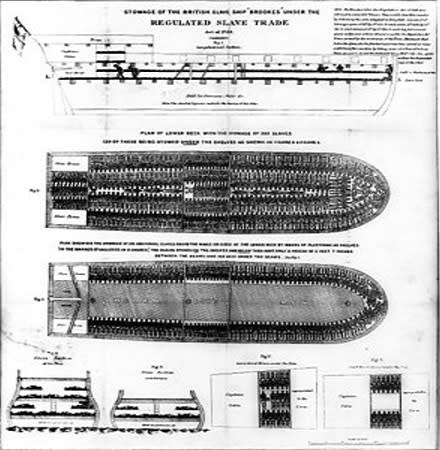 Ilustración en la que se especificaba cómo viajaban de hacinados los esclavos africanos (imagen vía Wikimedia commons)