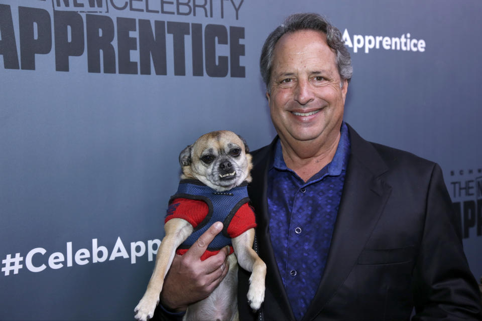 This Dec. 9, 2016 photo released by NBC shows Jon Lovitz, a contestant on "The New Celebrity Apprentice," at a press junket in Universal City, Calif. The latest season will premiere on Jan. 2, 2017. (Paul Drinkwater/NBC via AP)