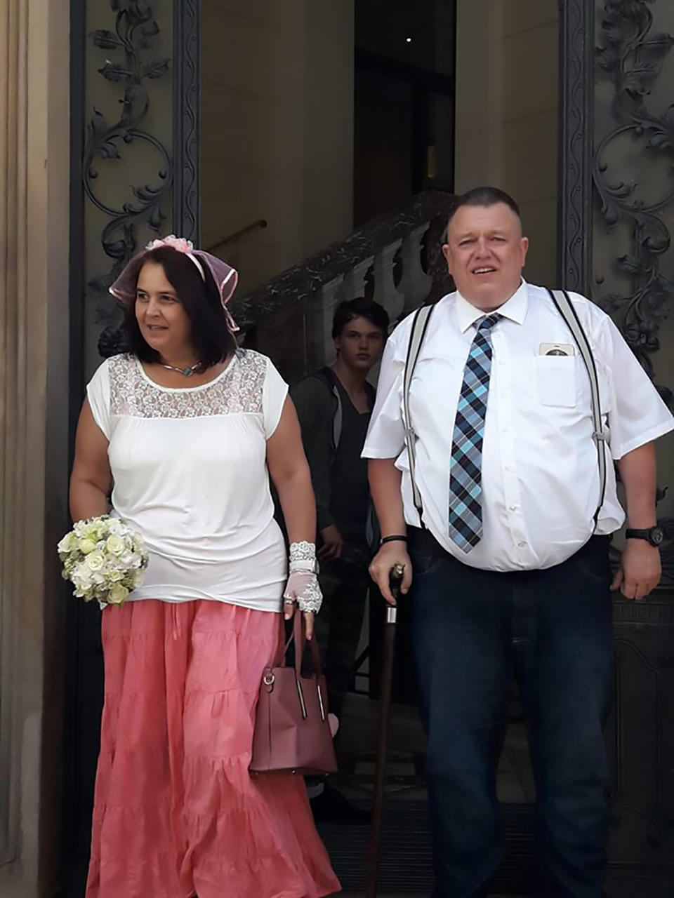 The happy couple at their wedding. 