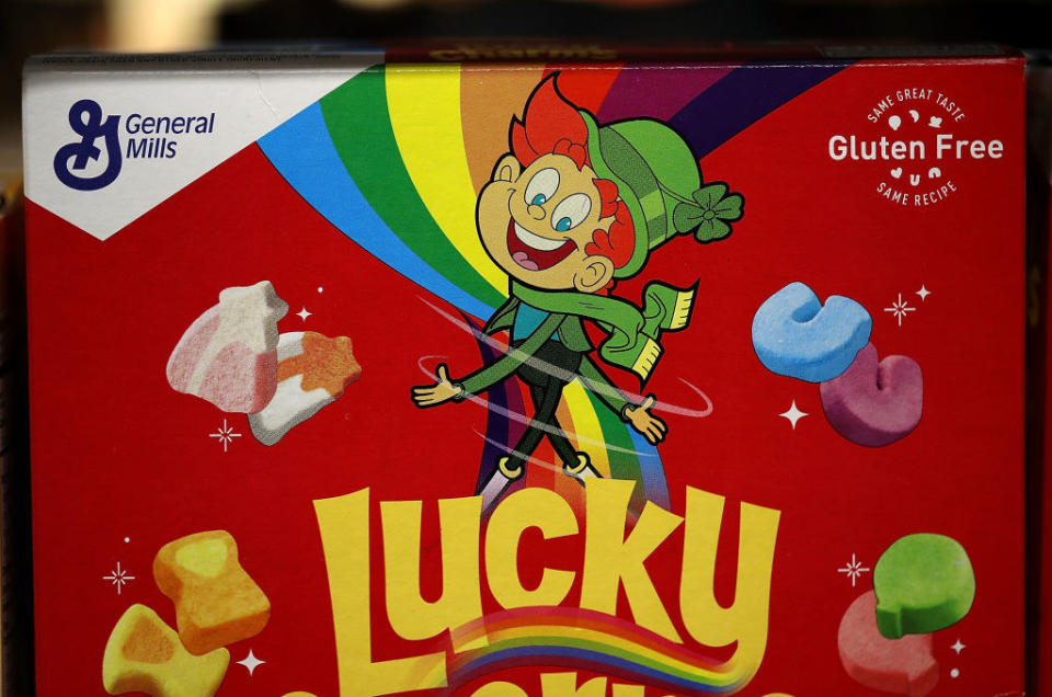 A box of Lucky Charms cereal