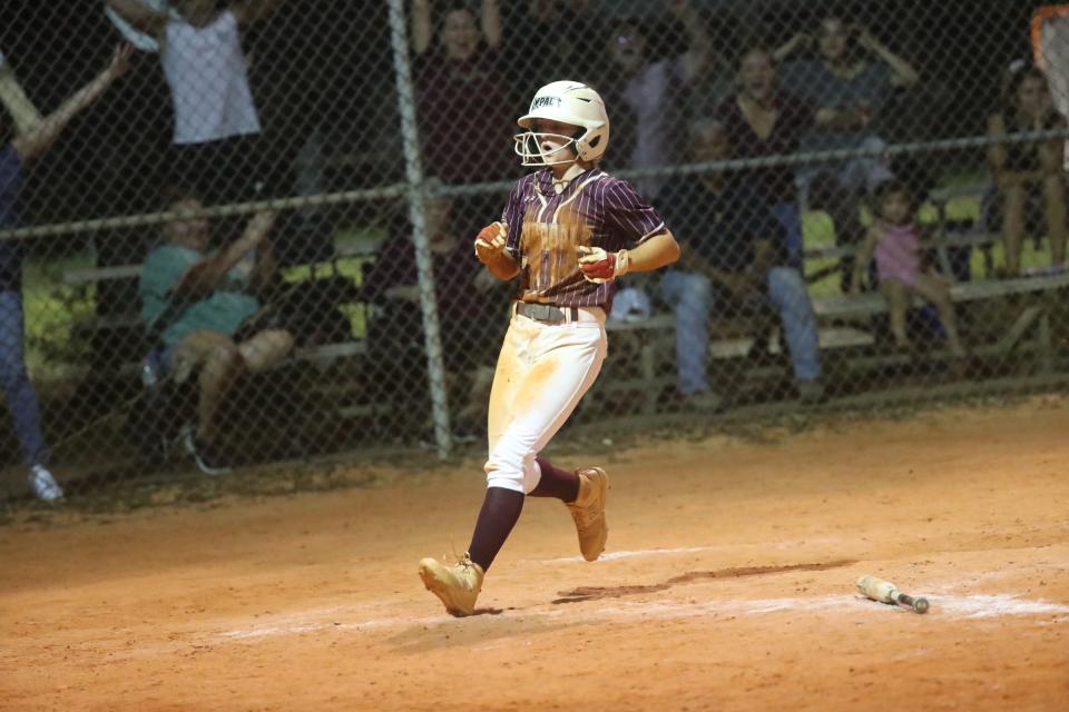 Riverdale's Gabby Giugliano. Action from Riverdale High School vs. Estero High School in softball at Riverdale High School on Tuesday, March 26, 2024. Riverdale won 2-1 in eleven inning in a pitching duel between RiverdaleÕs Adrianna Manetta and EsteroÕs Joey Gray. The tight game went back and forth in extra innings with Riverdale coming out on top.