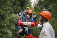 Turkish volunteers head to fight wildfires in Turgut village, near tourist resort of Marmaris, Mugla, Turkey, Wednesday, Aug. 4, 2021. As Turkish fire crews pressed ahead Tuesday with their weeklong battle against blazes tearing through forests and villages on the country's southern coast, President Recep Tayyip Erdogan's government faced increased criticism over its apparent poor response and inadequate preparedness for large-scale wildfires.(AP Photo/Emre Tazegul)