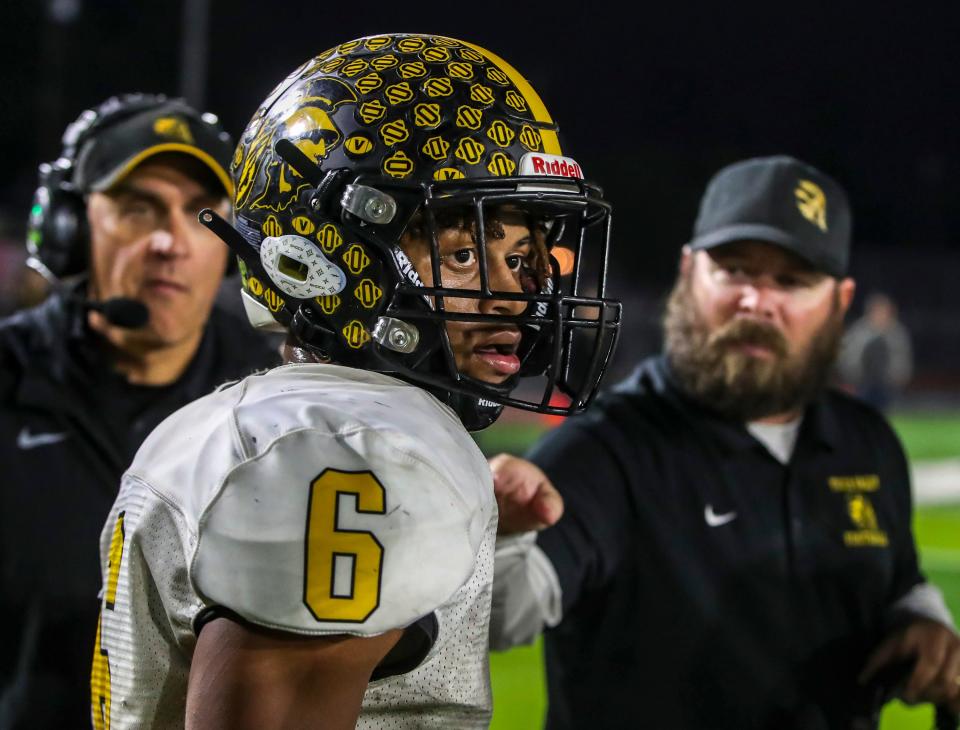 Myles Harper, shown here against Cerritos on Nov. 25, 2023, is the first valley player ever to rush for 1,900 yards and record 160 tackles in the same season.
